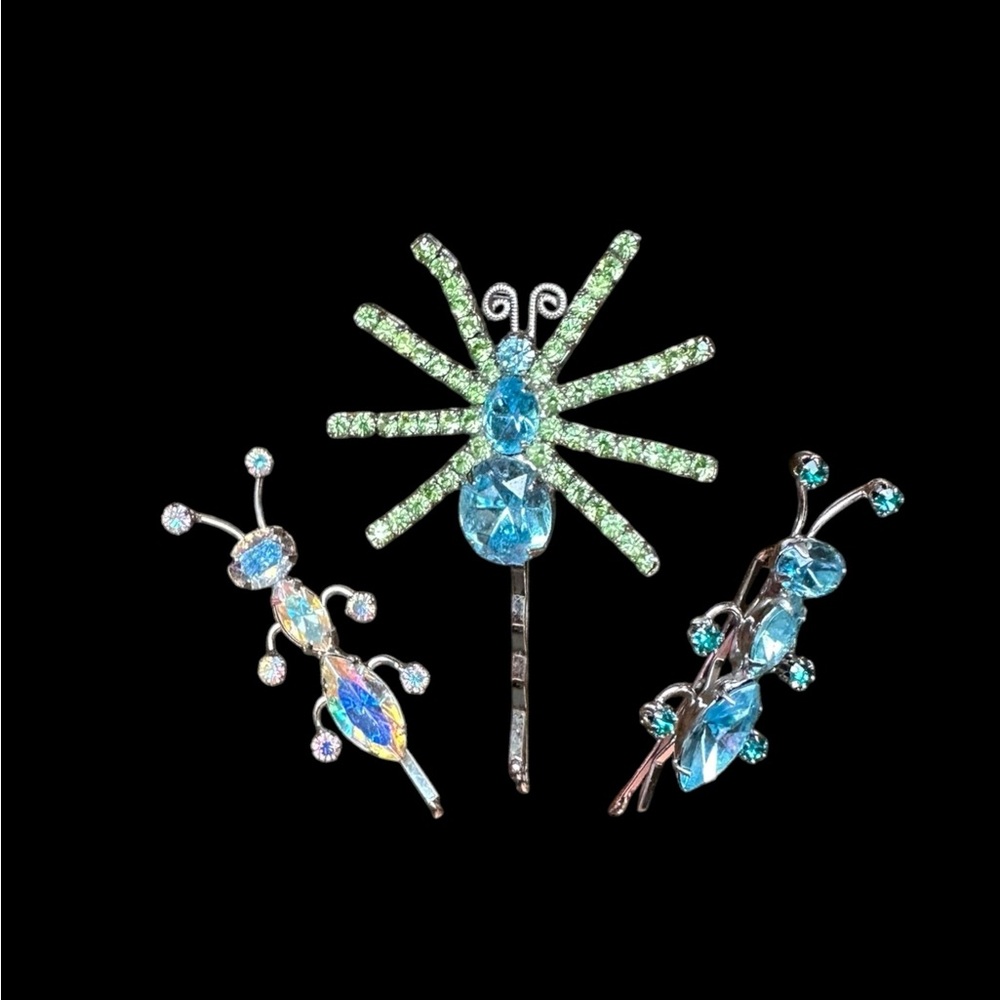 3 set TARINA TARANTINO vintage bugs insect hair clips Bobby pins barrettes